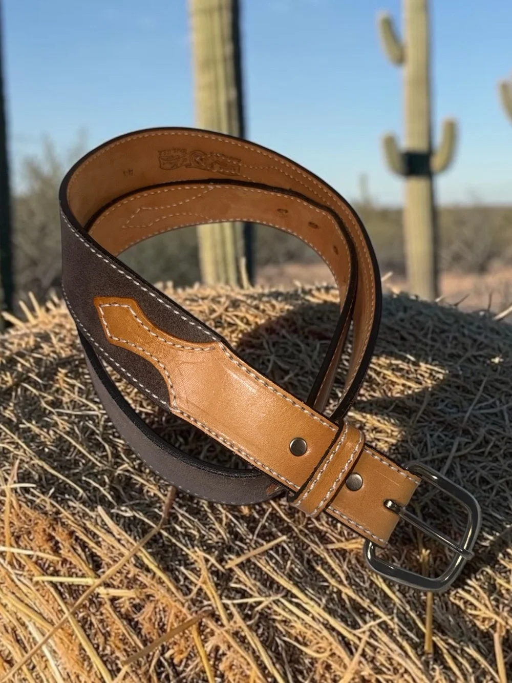 Men's Two-Tone Brown and Tan Leather Belt